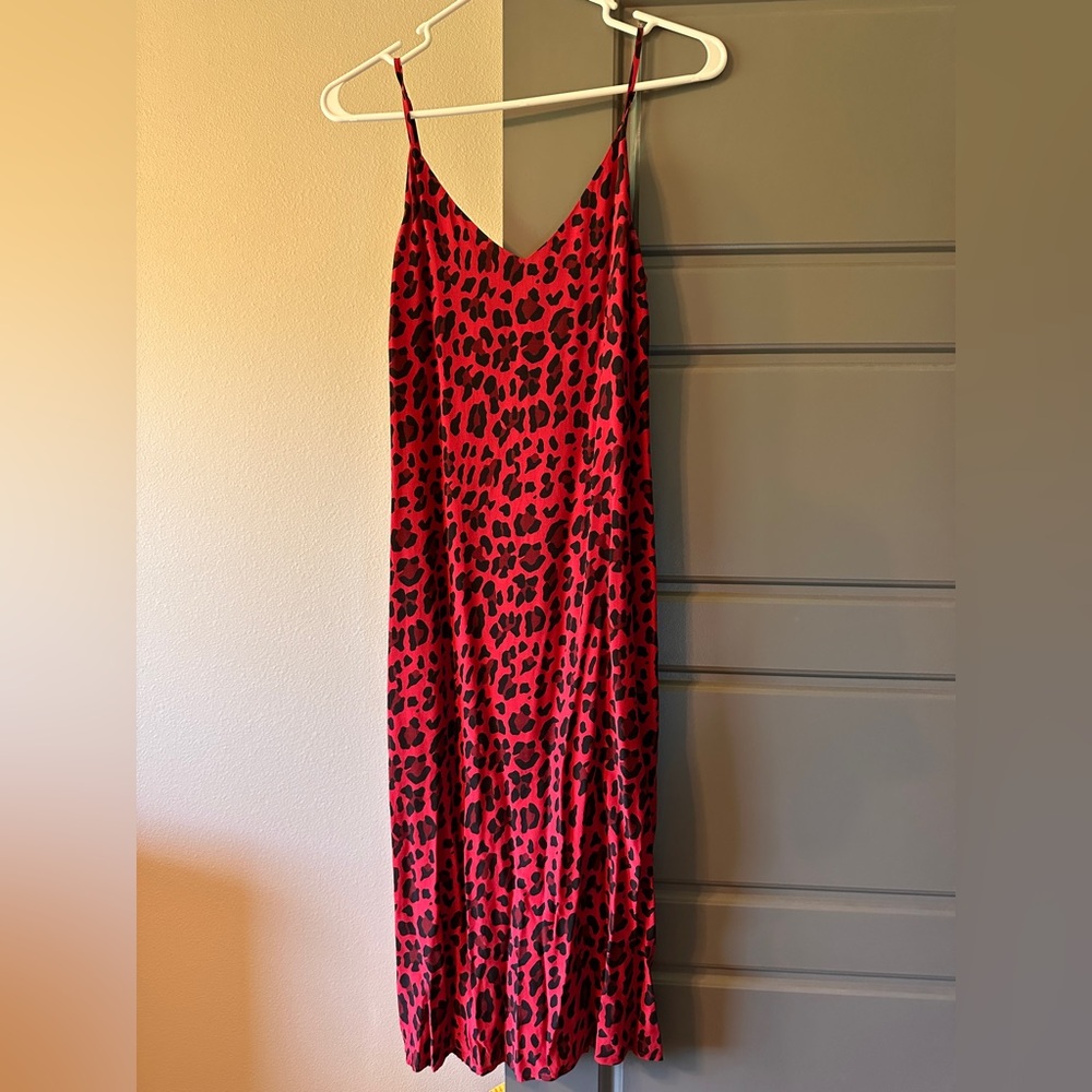 Red Leopard Print Slip Dress